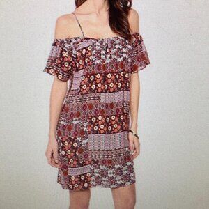 🛒 $6 - Ella Moon Off Shoulder Spaghetti Strap Shift Boho Dress S #3418